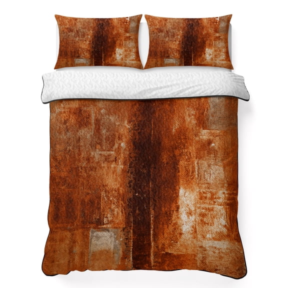 Full Quilt Bedding Set Retro Abstract Graffiti Art Breathable Summer Cooling Blanket for Hot Sleepers, Caramel Color Texture Lightweight Soft Bedding Set with 2 Pillow Shams for All Season