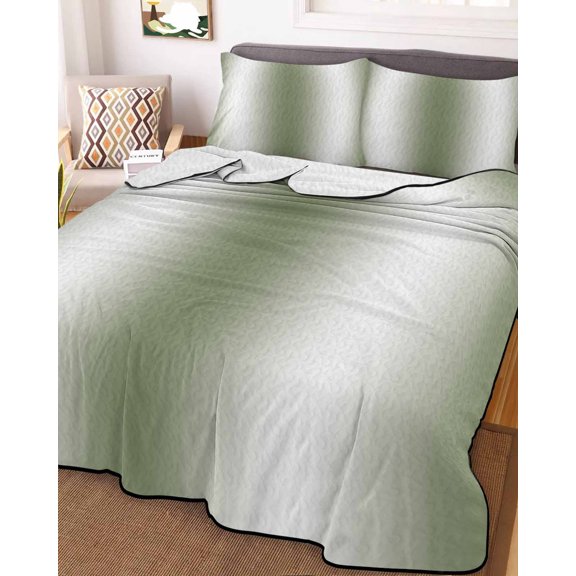 Full Quilt Bedding Set, Sage Green Gradient Lightweight Coverlet Summer Comforter Set Soft Microfiber Bedspread, Ombre Minimalist Style 3 Piece Quilt Set with 2 Pillow Shams All Seasons Use