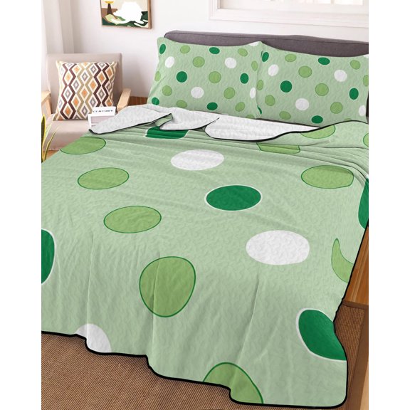Full Quilt Bedding Set, Sage Green Polka Dot Lightweight Coverlet Summer Comforter Set Soft Microfiber Bedspread, Country Farm Theme 3 Piece Quilt Set with 2 Pillow Shams All Seasons Use