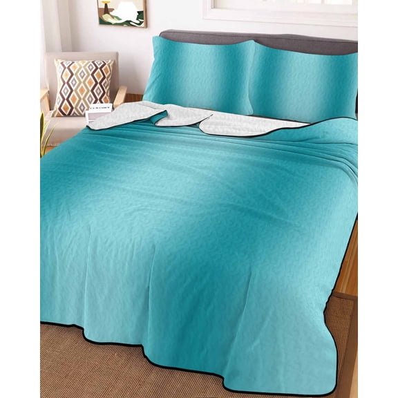 Full Quilt Bedding Set Turquoise Gradient Modern Pattern Summer Quilt Lightweight Quilted Coverlet with 2 Pillow Shams, Teal Abstract Art 3-Piece Bedspread Quilt Set for All Season