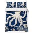thumbnail image 1 of Full Quilt Set 78''x90'', Beige Octopus Coastal Lightweight Bedspread Coverlet Set with 2 Pillow Shams, Navy Blue Nautical Ocean Coral Breathable All Season Quilt Bedding for Bedroom/Guest Room, 1 of 9