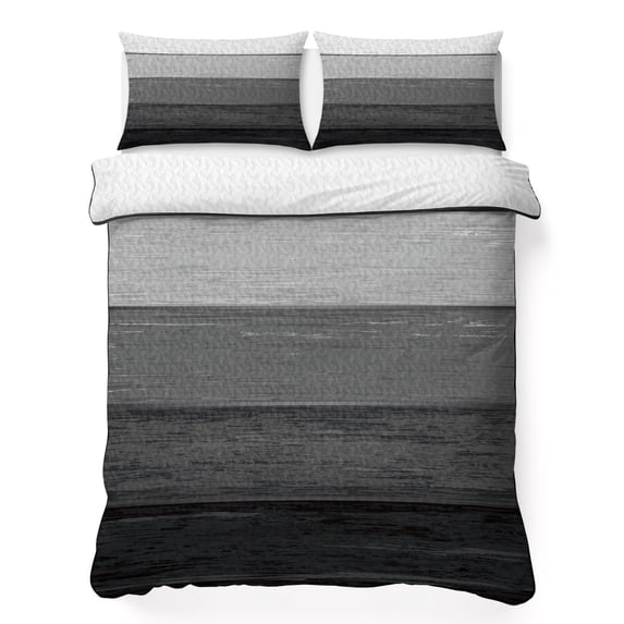 Full Quilt Set 78''x90'', Black Grey Ombre Lightweight Summer Bedspread Coverlet Set with 2 Pillow Shams, Farmhouse Vintage Wooden Striped Breathable All Season Quilt Bedding for Bedroom/Guest Room
