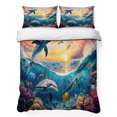 thumbnail image 1 of Full Quilt Set 78''x90'', Blue Coastal Lightweight Summer Bedspread Coverlet Set with 2 Pillow Shams, Dolphin Summer Beach Nautical Ocean Breathable All Season Quilt Bedding for Bedroom/Guest Room, 1 of 9
