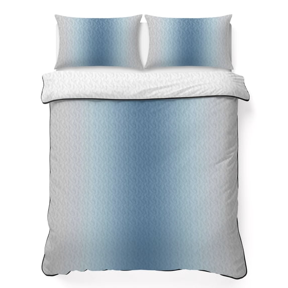 Full Quilt Set 78''x90'', Blue Grey Ombre Lightweight Summer Bedspread Coverlet Set with 2 Pillow Shams, Farmhouse Gradient Minimalist Breathable All Season Quilt Bedding for Bedroom/Guest Room