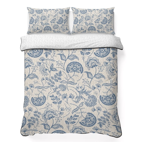 Full Quilt Set 78''x90'', Blue Paisley Lightweight Bedspread Coverlet Set with 2 Pillow Shams, Vintage Boho Flower Botanical Leaf Branch Breathable All Season Quilt Bedding for Bedroom/Guest Room