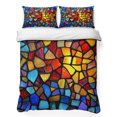 thumbnail image 1 of Full Quilt Set 78''x90'', Blue Red Yellow Lightweight Bedspread Coverlet Set with 2 Pillow Shams, Modern Colored Rainbow Stained Glass Breathable All Season Quilt Bedding for Bedroom/Guest Room, 1 of 9