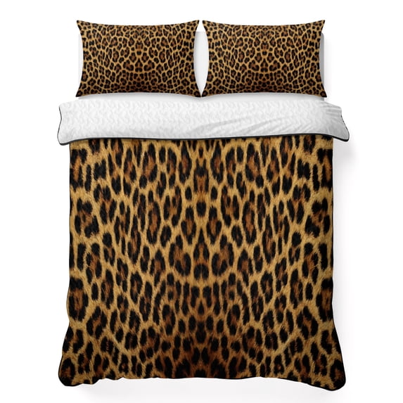 Full Quilt Set 78''x90'', Brown Leopard Print Lightweight Bedspread Coverlet Set with 2 Pillow Shams, Classic Abstract Animal Patterned Breathable All Season Quilt Bedding for Bedroom/Guest Room