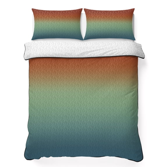 Full Quilt Set 78''x90'', Burnt Orange Teal Ombre Lightweight Bedspread Coverlet Set with 2 Pillow Shams, Modern Abstract Art Breathable All Season Quilt Bedding for Bedroom/Guest Room