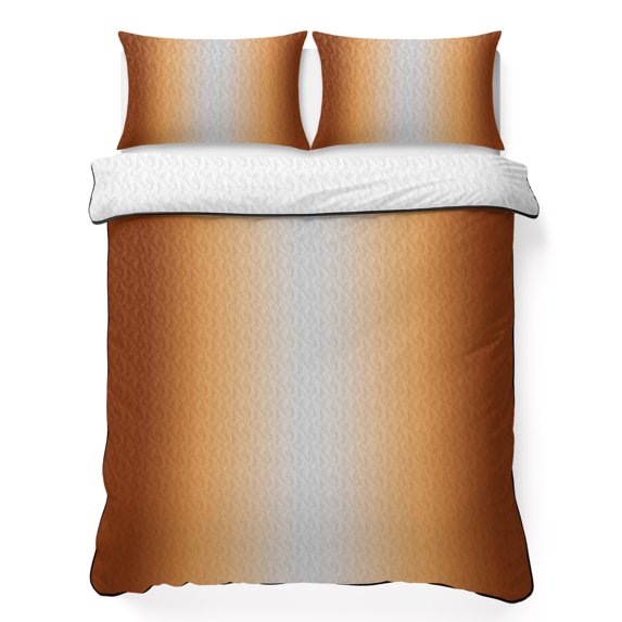 Full Quilt Set 78''x90'', Dark Burnt Orange Ombre Lightweight Bedspread Coverlet Set with 2 Pillow Shams, Modern Grey Gradient Farmhouse Art Breathable All Season Quilt Bedding for Bedroom/Guest Room