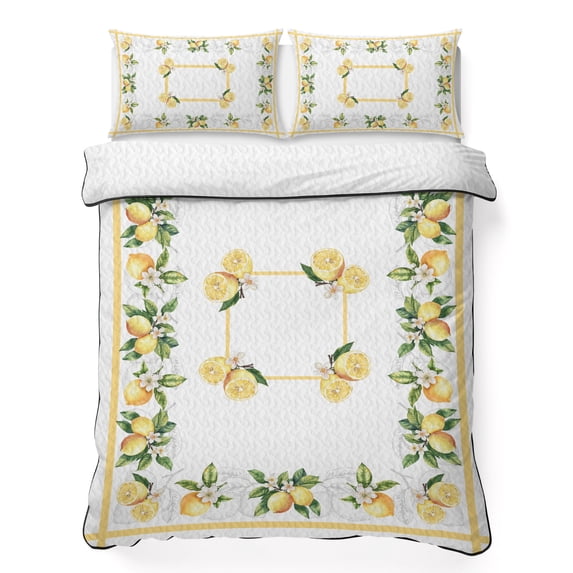 Full Quilt Set 78''x90'', Lemon Yellow Lightweight Bedspread Coverlet Set with 2 Pillow Shams, Modern Country Flower Floral Summer Spring Breathable All Season Quilt Bedding for Bedroom/Guest Room