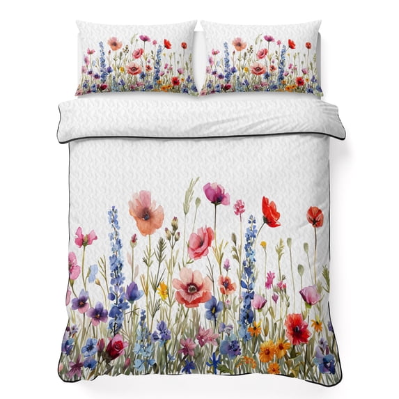 Full Quilt Set 78''x90'', Pastoral Spring Floral Lightweight Bedspread Coverlet Set with 2 Pillow Shams, Elegant Summer Flower Botanical Breathable All Season Quilt Bedding for Bedroom/Guest Room