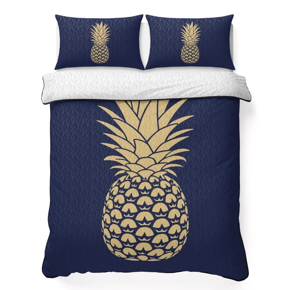 Full Quilt Set 78''x90'', Pineapple Lightweight Bedspread Coverlet Set with 2 Pillow Shams, Gold Yellow Navy Blue Tropical Fruit Summer Breathable All Season Quilt Bedding for Bedroom/Guest Room