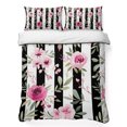 thumbnail image 1 of Full Quilt Set 78''x90'', Pink Roses Lightweight Bedspread Coverlet Set with 2 Pillow Shams, Romantic Flowers Leaves Floral Black Stripes Breathable All Season Quilt Bedding for Bedroom/Guest Room, 1 of 9