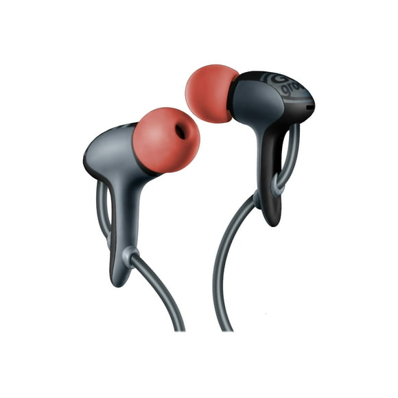 Full-Range Audio AudiOHM HDX Ergonomic Earbud Headphones (Black & Red) with Premium Drivers , Handsfree Mic , and Noise Isolating Design by GOgroove - Works with Smartphones , MP3 Players and Tablets