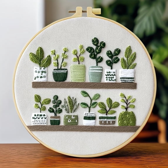 Full Range Embroidery Kit for Adult, Green Plant Pattern Embroidery Kit for Beginners Include Embroidery Cloth Hoops Threads for Craft Lover Hand Stitch with Embroidery Skill Techniques,Home Decor