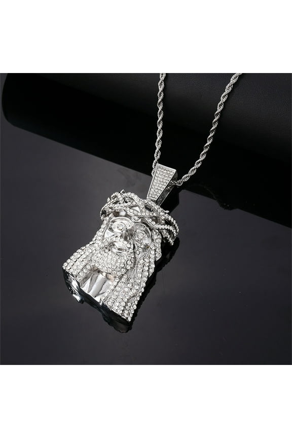 Full Rhinestone Alloy Pendant Necklace Hip Hop Jewelry - Large Statement Collar Chain Twisted Rope Urban Street Style Accessory(Silver)