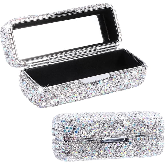 Full Rhinestone Crystal Lipstick Organizer with Mirror - Bling Makeup Case for Purse, Travel & Gift, Multi-Slot Lip Gloss Holder with Interior