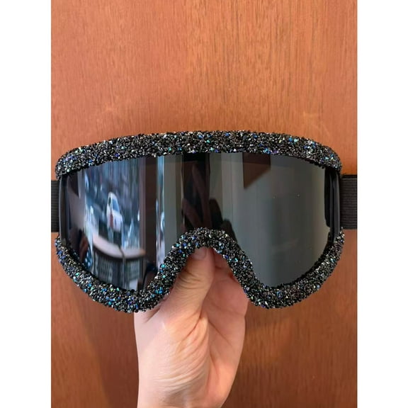 Full Rhinestone Decor Skiing Goggles Windproof Cycling Motorcycle Goggles Winter Anti-Fog Snowboard Ski Glasses Ski Mask Goggle Fashion Glasses Party Shades Accessories Halloween Beach Accessories Gl