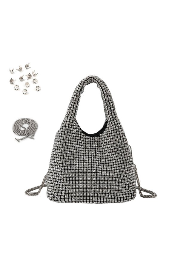 Full Rhinestones Mini Bag for Women Blingbling Sparkly Purse Crystals Clutch Bucket Handbags for Party Prom Wedding