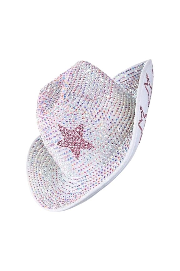 Full Rhinestones Top Hat for Women Men with Five Pointed Star Pattern Wide Brims Hat for Music Festival Theme Event