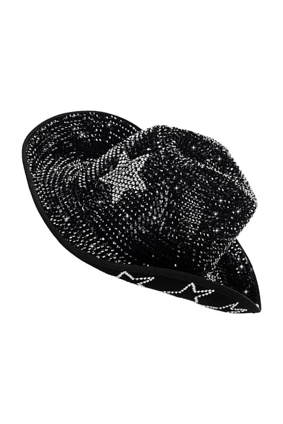 Full Rhinestones Top Hat for Women Men with Five Pointed Star Pattern Wide Brims Hat for Music Festival Theme Event