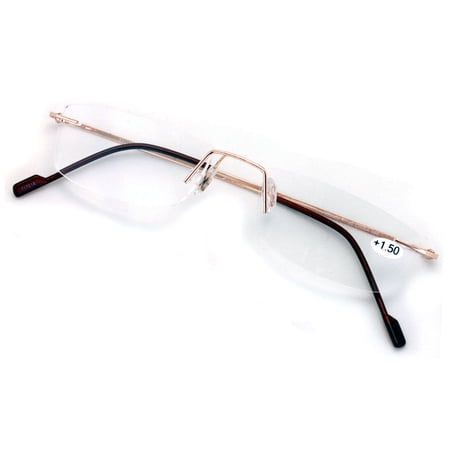 Full Rimless Lightweight Slim Sleek Low Profile Reading Glasses - Thin Classy Metal Smart Readers -Unisex