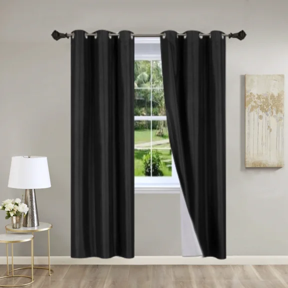 Gorgeous Home Linen K86 Set of 2 Panels Black Solid Color Blackout Room Darkening Window Curtain Grommets Top 37" wide X 84" length each pc