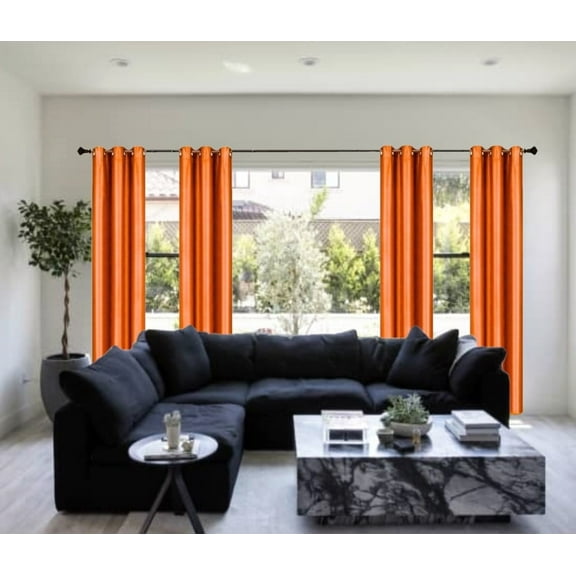 Full Room Darkening 100% Blackout Curtain set of 2 Panels Orange Color Top Grommets For Bedroom, Living Room Home Décor 84 inch Long