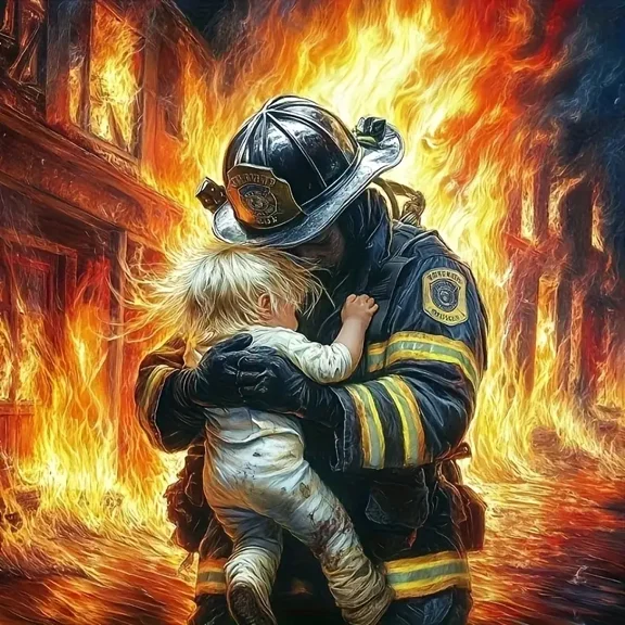 Full Round DIY Embroidery Diamond Painting Firefighter Pattern Diamond Mosaic Decor Rhinestone Gift