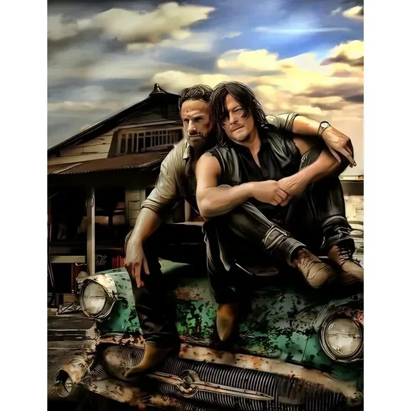 Full Round Drills The Walking Dead Daryl and Rick Diamond Painting Kit DIY Cross Stitch Rhinestone Mosaic Home Decoration Gift