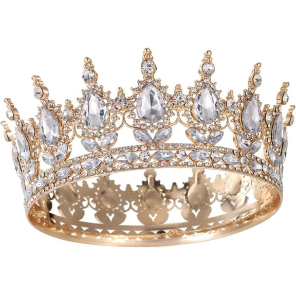 Full Round Queen Crowns Rhinestone Wedding Crowns and Tiaras for Women Costume Party Hair Accessories Princess Birthday Crystal Bridal Crowns for Prom Birthday Costume Party