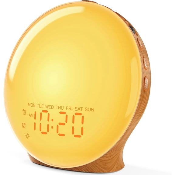 Full-Screen Wake Up Light Sunrise Alarm Clocks for Bedrooms, White Noise Machine for Heavy Sleepers, 25 Natural Sounds, Dual Alarms, FM Radio, 17 Dimmable Colors, Bluetooth Speaker