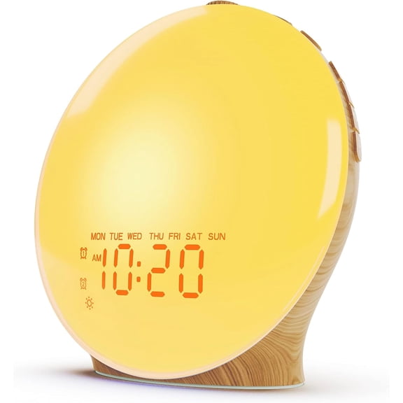 Full-Screen Wake Up Light Sunrise Alarm Clocks for Bedrooms, White Noise Machine for Heavy Sleepers & Kids, 25 Natural Sounds, Dual Alarms, FM Radio, 17 Dimmable Colors, Bluetooth Speaker