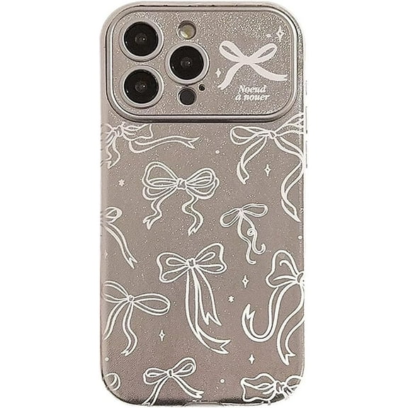 Full Screen White Bows Large Window Camera Lens Protector Phone Case Compatible with iPhone Case (Silver,iPhone 13)