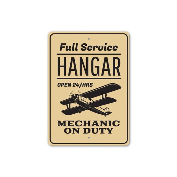 Full Service Hangar Mechanic Sign, Pilot Sign, Aviation Aluminum Metal Decor Sign - 4x18 inches