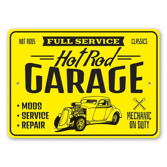 Full Service Hot Rods Classic Garage Mechanic Aluminum Aluminum Metal Decor Sign - 10x14 inches