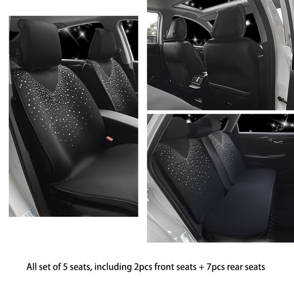 Full Set 5-Seat Car Seat Covers, Starry Sky Heat-Transfer Rhinestones, Universal Fit for Front & Rear Seats