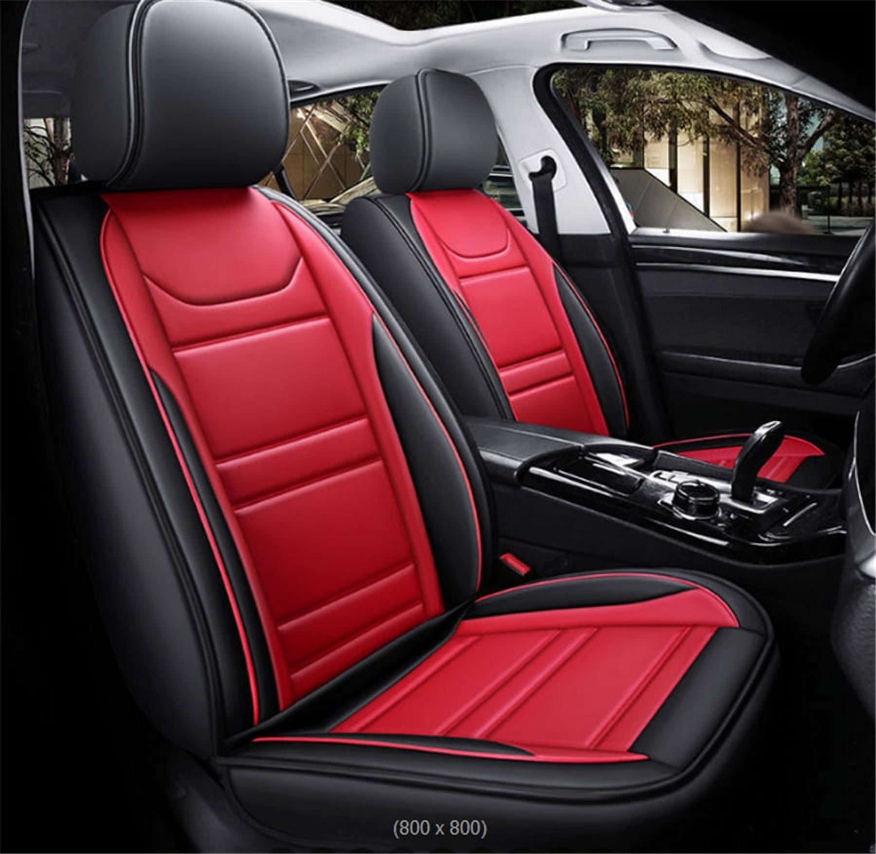 Full Set Auto Car Seat Covers 5Seats Accessories Black + Red Leather