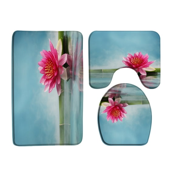 Full Set Bathroom Shower Curtain And Toilet Bath Mat Non-slip Rug Carpet Green Bamboo Bathroom Curtain For Bath Decoration Rug Set of 3