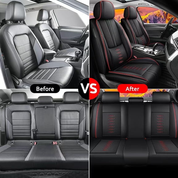 Full Set Car Seat Covers for Chevy 96% Car Models,Soft Leather Seat Covers for Cars,Waterproof Car Seat Protectors,Full-Coverage Car Interior(Black+Red)
