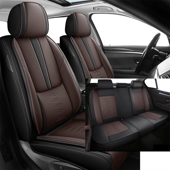 Full Set Car Seat Covers Fit for Toyota 98% Models,Faux Leather Seat Covers,Waterproof Car Seat Protectors,Full-Coverage Car Interior(Black+Coffee)