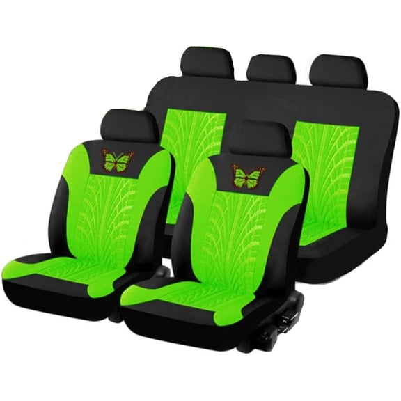 Full Set Car Seat Covers Premium Stylish Butterfly Painted Front Seats with Breathable Rear Bench Back Car Seat Protectors Cushion Universal Fits Most Automotive, Van, SUV, Truck Red