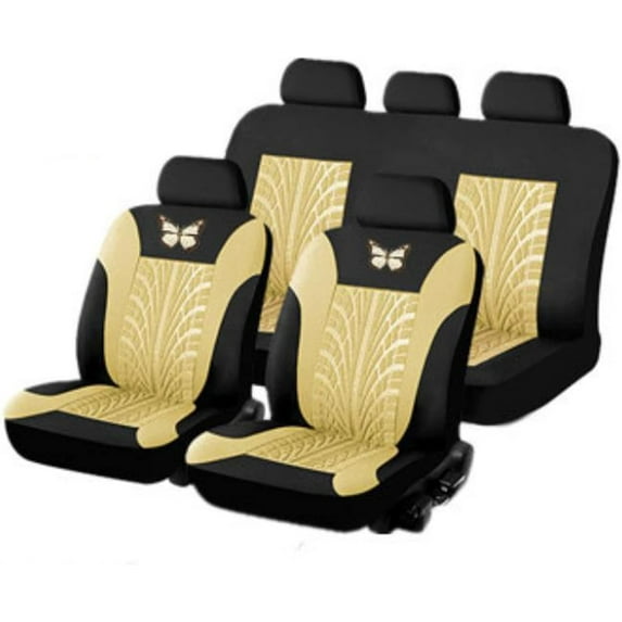 Full Set Car Seat Covers Premium Stylish Butterfly Painted Front Seats with Breathable Rear Bench Back Car Seat Protectors Cushion Universal Fits Most Automotive, Van, SUV, Truck Red