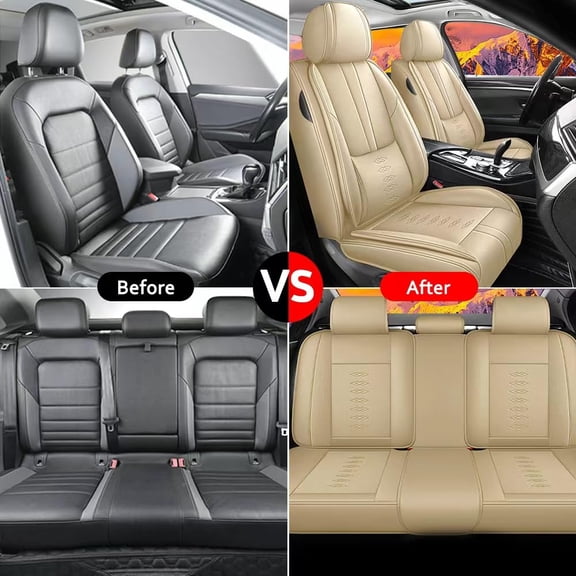 Full Set Car Seat Covers for Chevy 96% Car Models,Soft Leather Seat Covers for Cars,Waterproof Car Seat Protectors,Full-Coverage Car Interior(Beige)