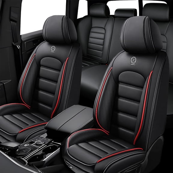 Full Set Car Seat Covers for Chevy 98% Models Faux Leather Full Coverage Seat Covers Universal Auto Interior Fit for Most Cars(Black+Red)