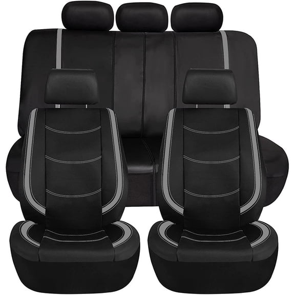 Full Set Faux Leather Car Seat Covers - Universal Fit, Low Back Front Seat Covers, Airbag Compatible, Split Bench Rear, Seat Cover for SUV, Sedan(grey)