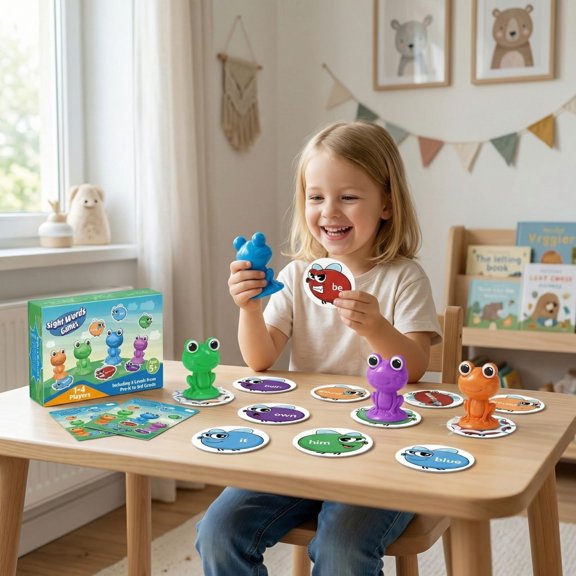 Full Set Frog Themed Sight Words Learning Flash Cards, Interactive Phonics Learning Word Game Play Sets / Games, For Family Classroom Homeschool Daily Play And Early Education For S
