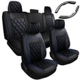 thumbnail image 1 of Full Set Leather Car Seat Cover for 07-22 Silverado and Sierra 1500 2500HD 3500HD & Carbon Fiber Universal Car Steering Wheel Booster Cover Non-Slip Accessories, 1 of 9