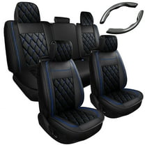 Full Set Leather Car Seat Cover for 07-22 Silverado and Sierra 1500 2500HD 3500HD & Carbon Fiber Universal Car Steering Wheel Booster Cover Non-Slip Accessories