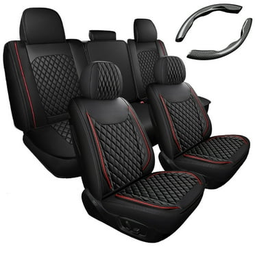 Full Set Leather Car Seat Covers Fits for 09-22 RAM 1500 and 10-22 RAM 2500 3500 & Carbon Fiber Universal Car Steering Wheel Booster Cover Non-Slip Accessories
